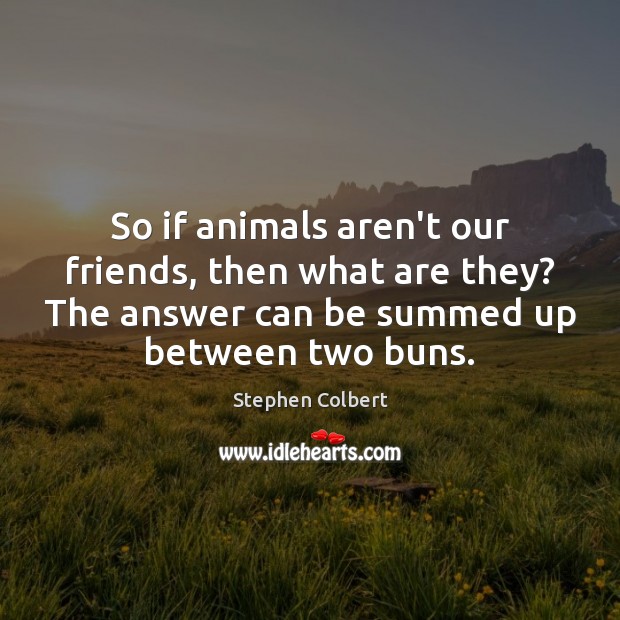 So if animals aren’t our friends, then what are they? The answer Stephen Colbert Picture Quote