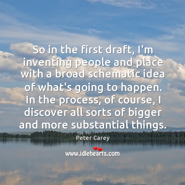 So in the first draft, I’m inventing people and place with a Peter Carey Picture Quote
