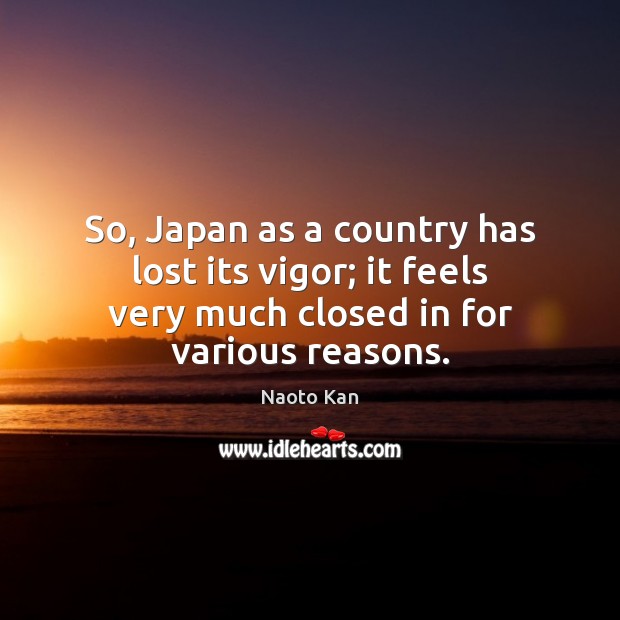 So, Japan as a country has lost its vigor; it feels very Naoto Kan Picture Quote