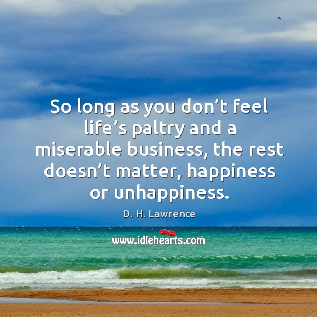 So long as you don’t feel life’s paltry and a miserable business, the rest doesn’t matter, happiness or unhappiness. D. H. Lawrence Picture Quote