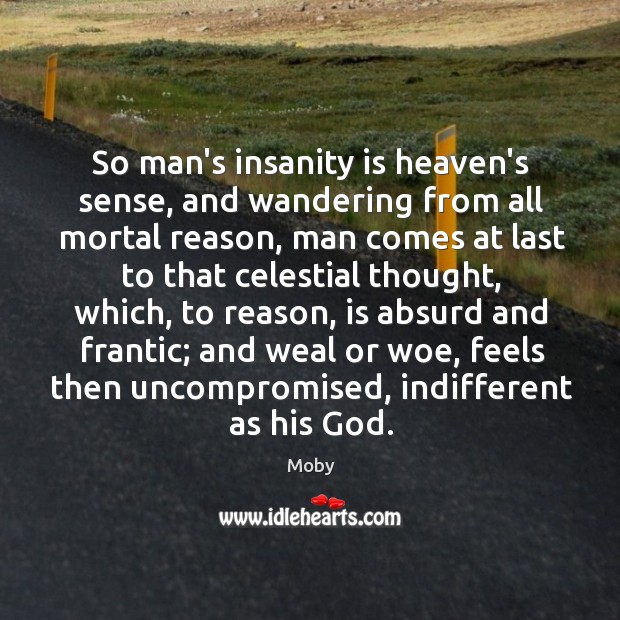 So man’s insanity is heaven’s sense, and wandering from all mortal reason, Moby Picture Quote