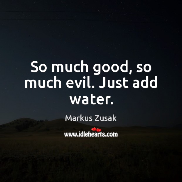 So much good, so much evil. Just add water. Markus Zusak Picture Quote