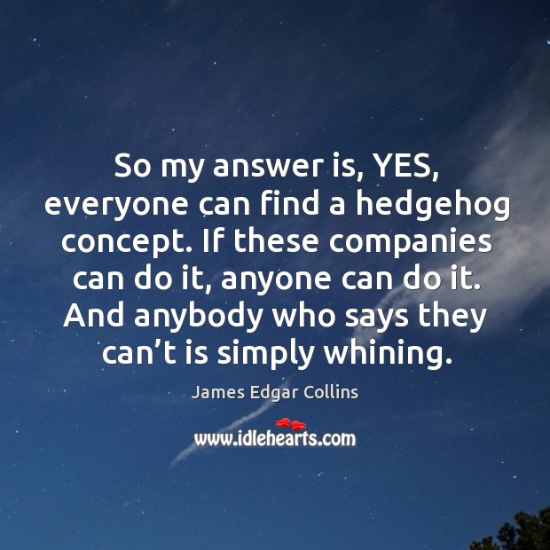 So my answer is, yes, everyone can find a hedgehog concept. James Edgar Collins Picture Quote