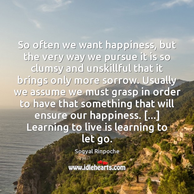 So often we want happiness, but the very way we pursue it Sogyal Rinpoche Picture Quote