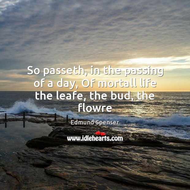 So passeth, in the passing of a day, Of mortall life the leafe, the bud, the flowre Image