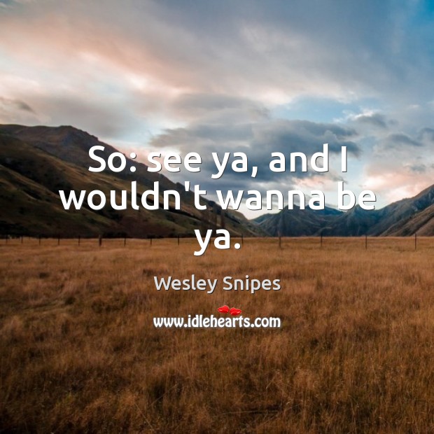So: see ya, and I wouldn’t wanna be ya. Wesley Snipes Picture Quote