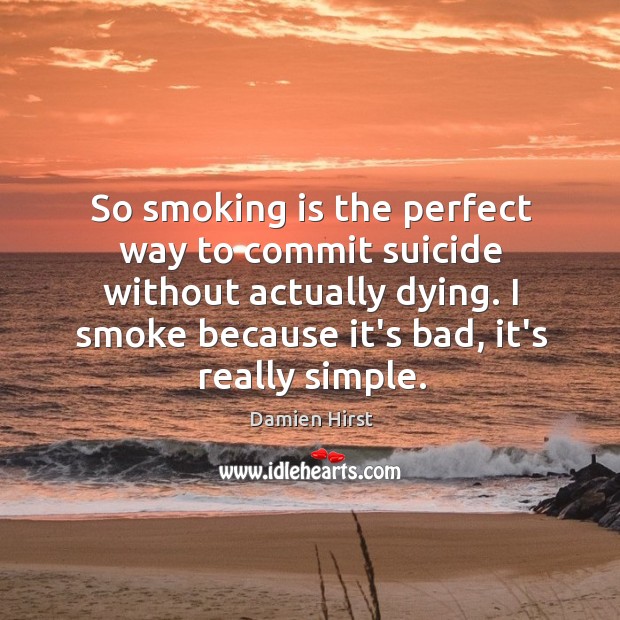 So smoking is the perfect way to commit suicide without actually dying. Damien Hirst Picture Quote