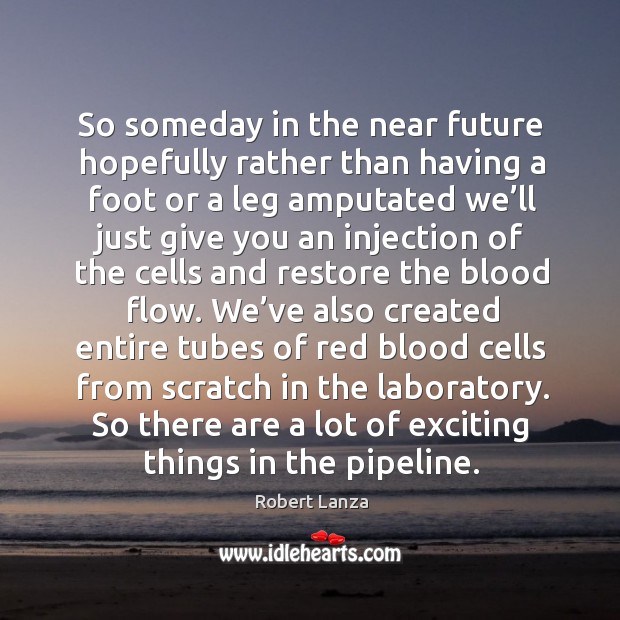 So someday in the near future hopefully rather than having a foot or a leg amputated Robert Lanza Picture Quote