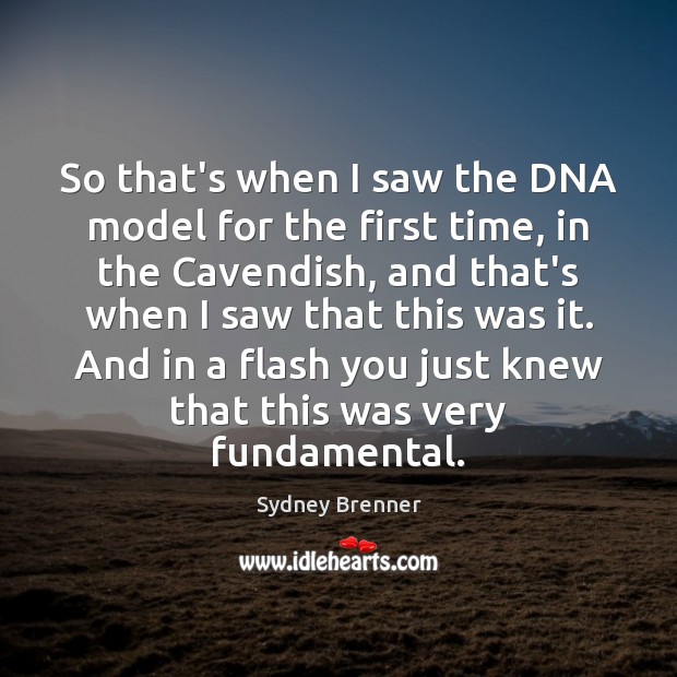 So that’s when I saw the DNA model for the first time, Sydney Brenner Picture Quote