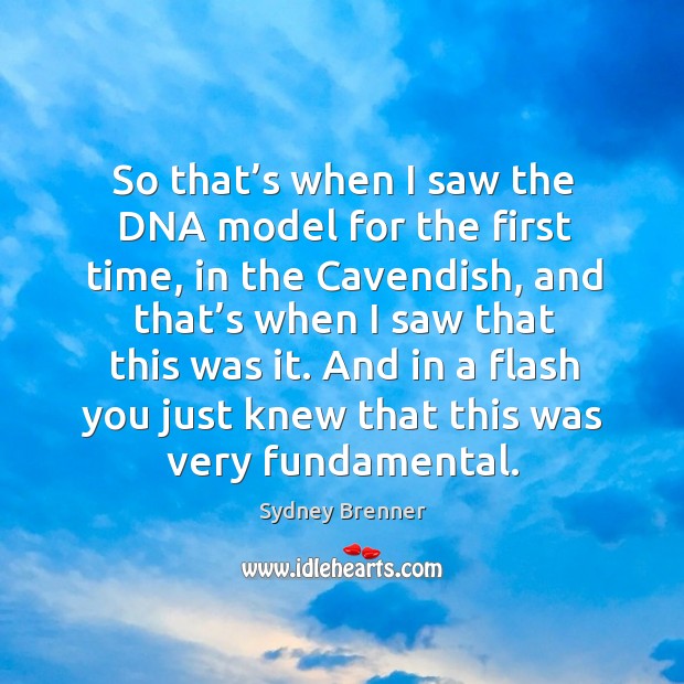 So that’s when I saw the dna model for the first time, in the cavendish, and that’s when I saw that this was it. Sydney Brenner Picture Quote