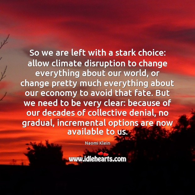 So we are left with a stark choice: allow climate disruption to Naomi Klein Picture Quote