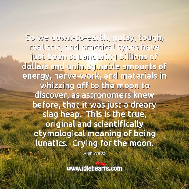 So we down-to-earth, gutsy, tough, realistic, and practical types have just been Alan Watts Picture Quote