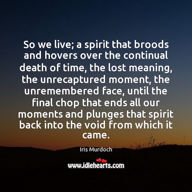 So we live; a spirit that broods and hovers over the continual Image