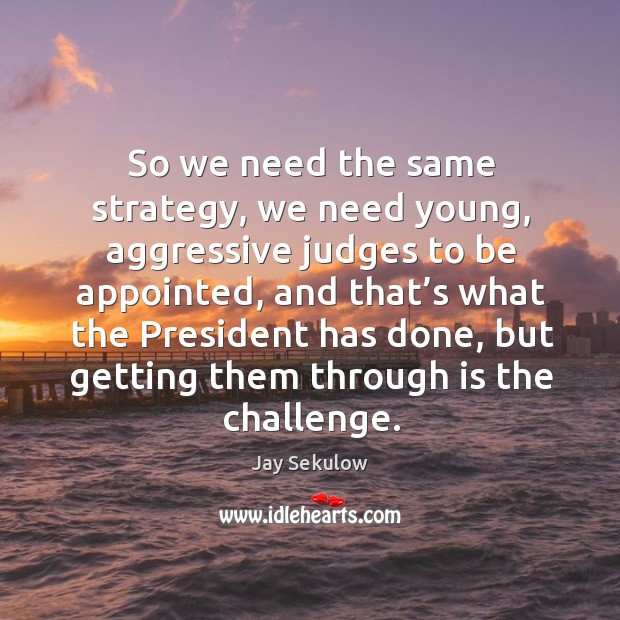 So we need the same strategy, we need young, aggressive judges to be appointed Jay Sekulow Picture Quote