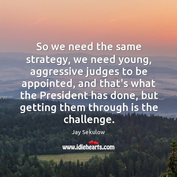 So we need the same strategy, we need young, aggressive judges to Jay Sekulow Picture Quote