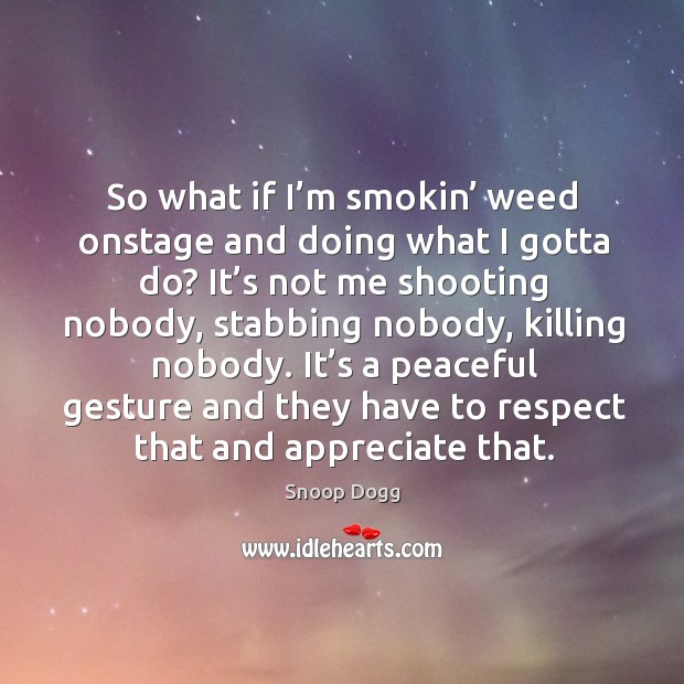 So what if I’m smokin’ weed onstage and doing what I gotta do? it’s not me shooting nobody Appreciate Quotes Image