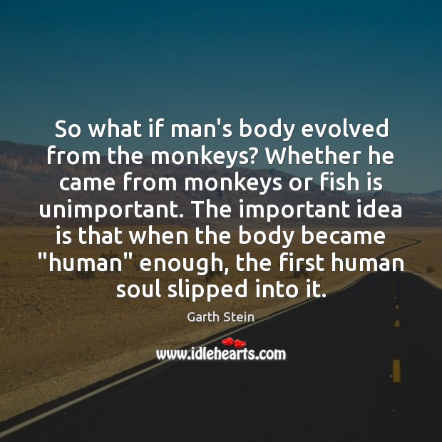 So what if man’s body evolved from the monkeys? Whether he came Garth Stein Picture Quote