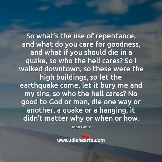 So what’s the use of repentance, and what do you care John Fante Picture Quote