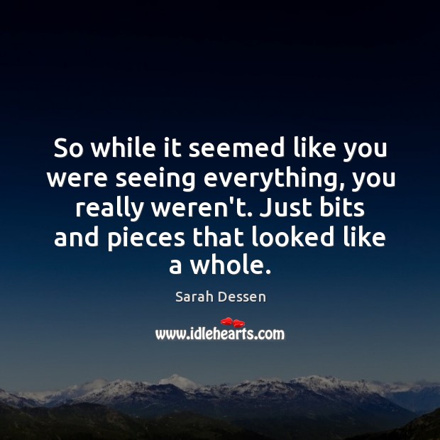 So while it seemed like you were seeing everything, you really weren’t. Sarah Dessen Picture Quote