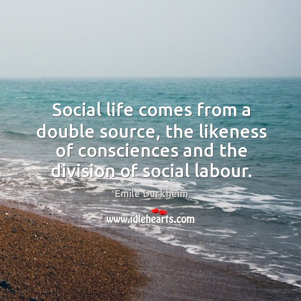 Social life comes from a double source, the likeness of consciences and Emile Durkheim Picture Quote