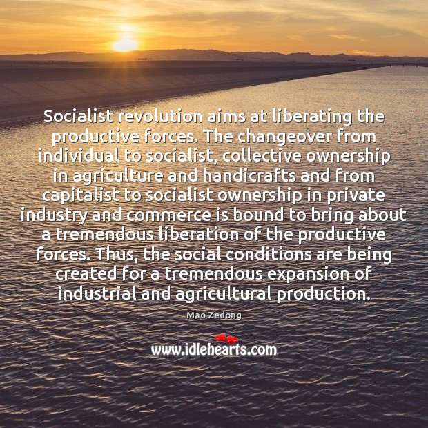 Socialist revolution aims at liberating the productive forces. The changeover from individual Mao Zedong Picture Quote
