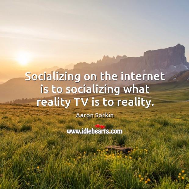 Socializing on the internet is to socializing what reality TV is to reality. Aaron Sorkin Picture Quote