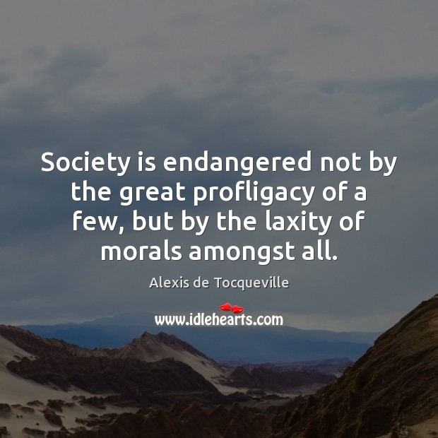 Society is endangered not by the great profligacy of a few, but Alexis de Tocqueville Picture Quote
