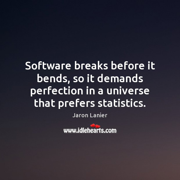 Software breaks before it bends, so it demands perfection in a universe Jaron Lanier Picture Quote