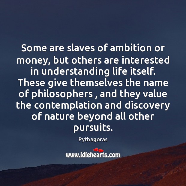 Some are slaves of ambition or money, but others are interested in Pythagoras Picture Quote