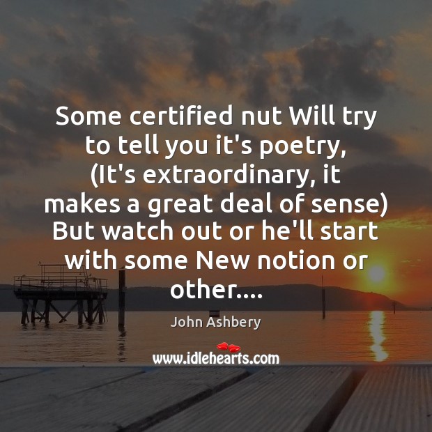 Some certified nut Will try to tell you it’s poetry, (It’s extraordinary, John Ashbery Picture Quote