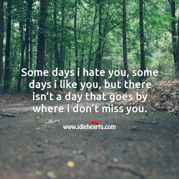 Some days I hate you, some days I like you, but there isn’t a day that goes by where I don’t miss you. Hate Quotes Image