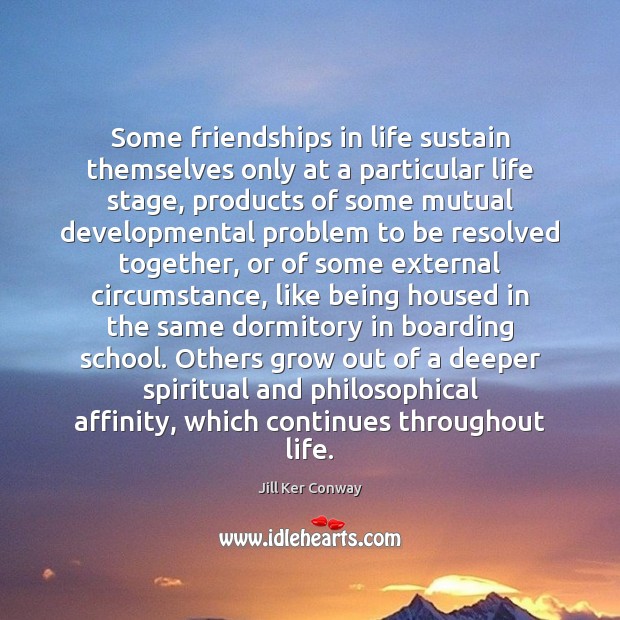 Some friendships in life sustain themselves only at a particular life stage, Jill Ker Conway Picture Quote