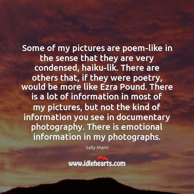 Some of my pictures are poem-like in the sense that they are Sally Mann Picture Quote