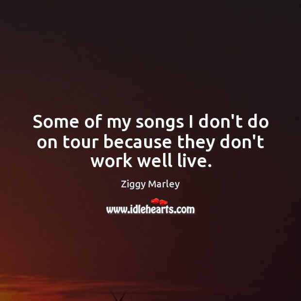Some of my songs I don’t do on tour because they don’t work well live. Ziggy Marley Picture Quote