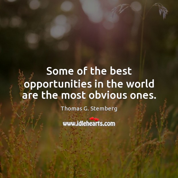 Some of the best opportunities in the world are the most obvious ones. Thomas G. Stemberg Picture Quote