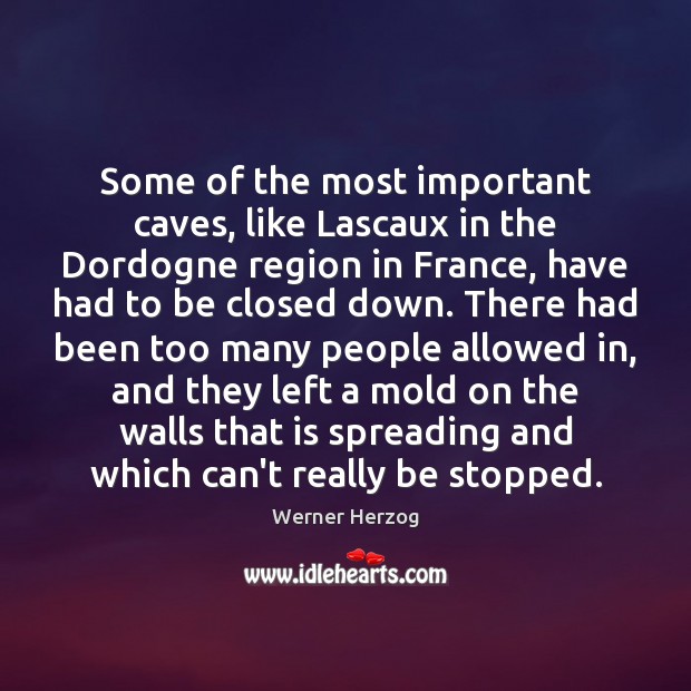 Some of the most important caves, like Lascaux in the Dordogne region Werner Herzog Picture Quote