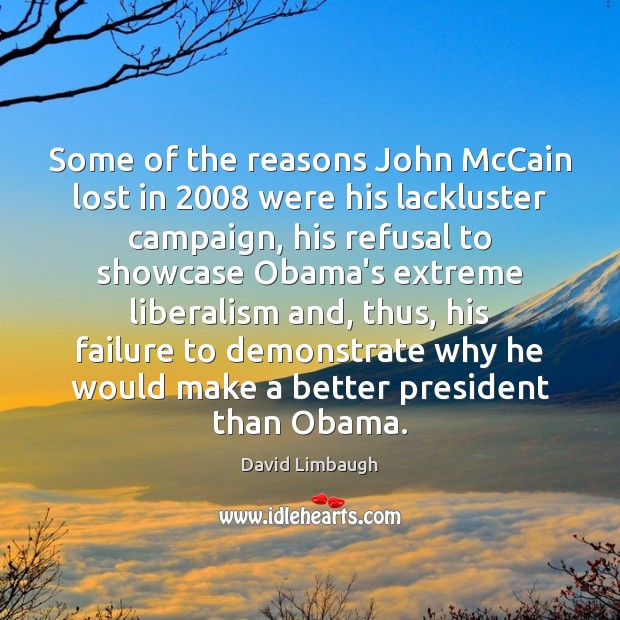 Some of the reasons John McCain lost in 2008 were his lackluster campaign, David Limbaugh Picture Quote