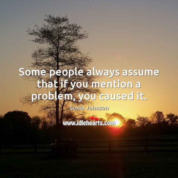 Some people always assume that if you mention a problem, you caused it. Sonia Johnson Picture Quote