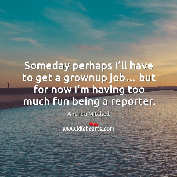 Someday perhaps I’ll have to get a grownup job… but for now I’m having too much fun being a reporter. Andrea Mitchell Picture Quote