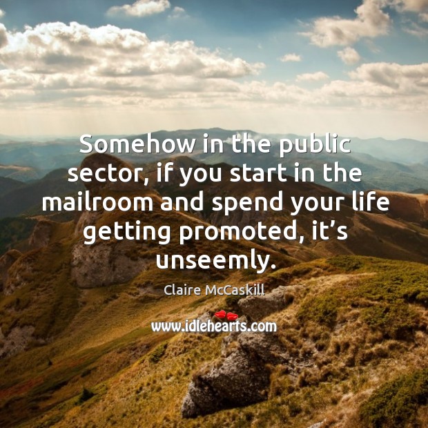 Somehow in the public sector, if you start in the mailroom and spend your life getting promoted, it’s unseemly. Claire McCaskill Picture Quote