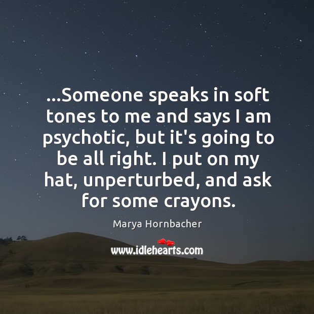 …Someone speaks in soft tones to me and says I am psychotic, Marya Hornbacher Picture Quote