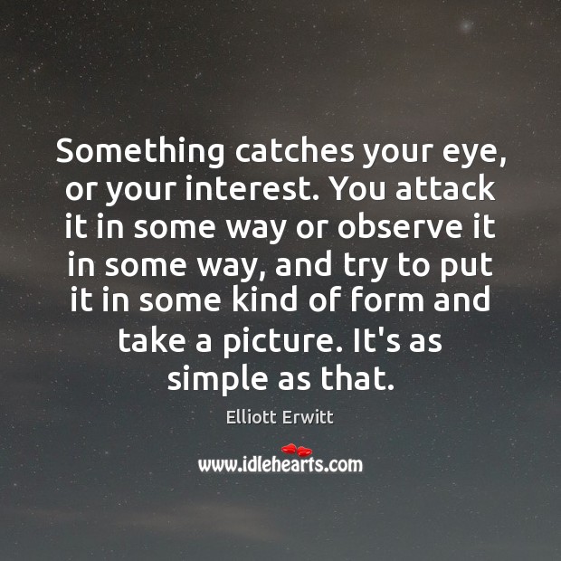Something catches your eye, or your interest. You attack it in some Elliott Erwitt Picture Quote
