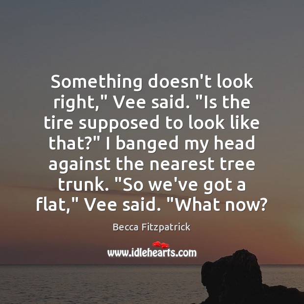 Something doesn’t look right,” Vee said. “Is the tire supposed to look Becca Fitzpatrick Picture Quote