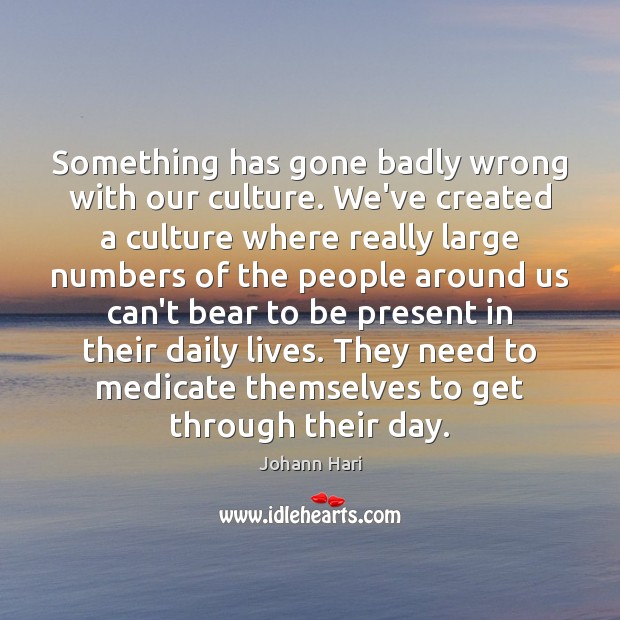 Something has gone badly wrong with our culture. We’ve created a culture Johann Hari Picture Quote
