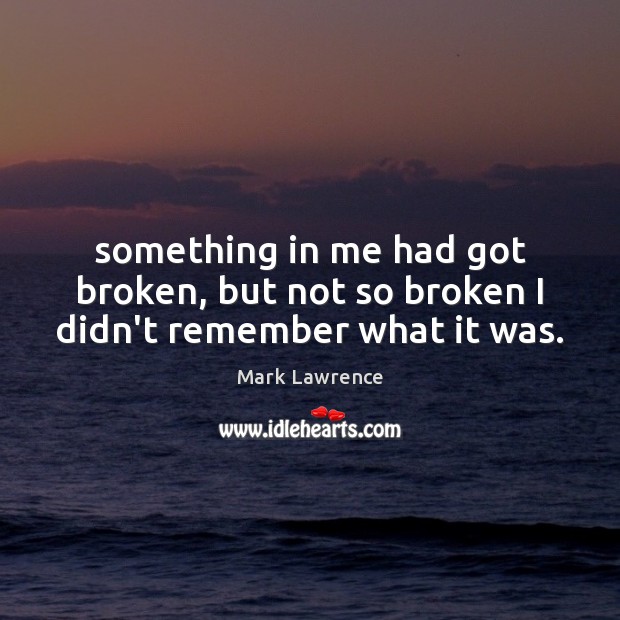Something in me had got broken, but not so broken I didn’t remember what it was. Mark Lawrence Picture Quote