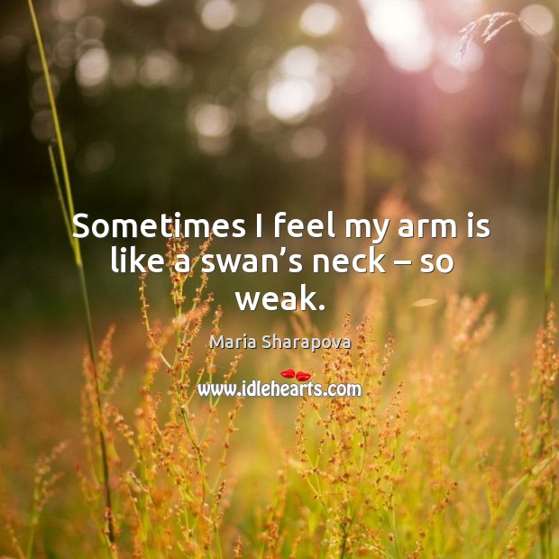 Sometimes I feel my arm is like a swan’s neck – so weak. Maria Sharapova Picture Quote