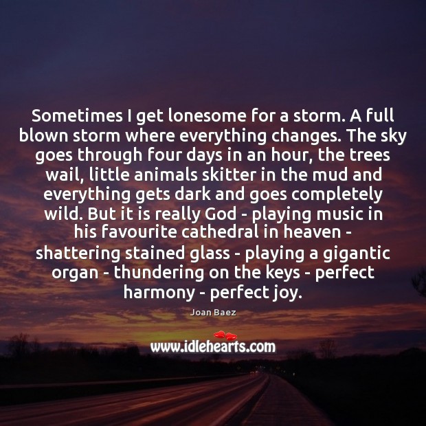 Sometimes I get lonesome for a storm. A full blown storm where Joan Baez Picture Quote