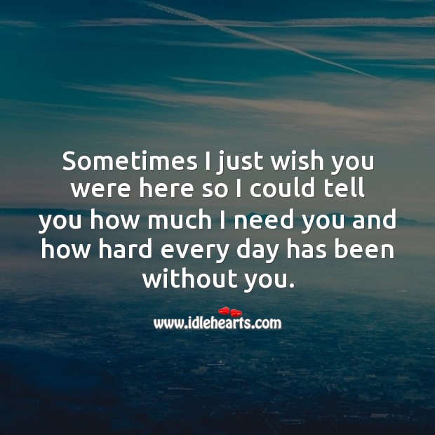 Sometimes I just wish you were here so I could tell you how much I need you. Miss You Quotes Image