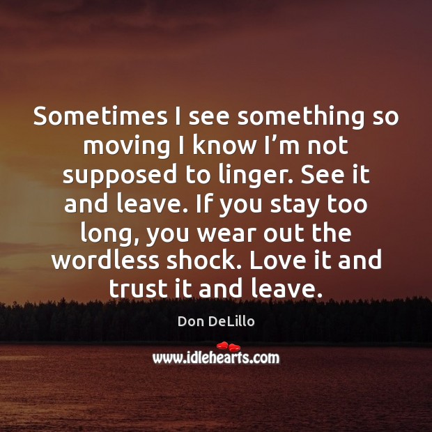 Sometimes I see something so moving I know I’m not supposed Don DeLillo Picture Quote