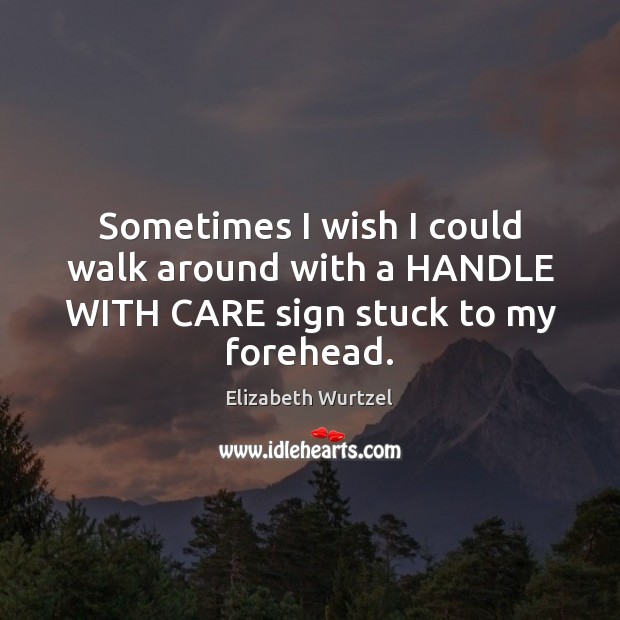 Sometimes I wish I could walk around with a HANDLE WITH CARE sign stuck to my forehead. Elizabeth Wurtzel Picture Quote